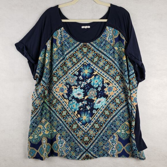 Maurices Tops - Maurices Women's 3X Paisley Mandala Short Sleeve Blouse Blue Black Green Boho‎